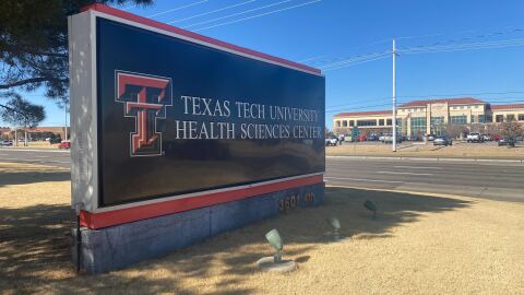 The sign for the Texas Tech University Health Sciences Center in Lubbock.