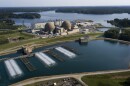 This aerial photo shows cooling ponds alongside Dominion Energy's North Anna Power Station along the shores of Lake Anna in Mineral, Va., Aug. 15, 2018.