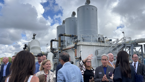 U.S. Rep. Debbie Wasserman Schultz and Fort Lauderdale Mayor Dean Trantalis celebrate the opening of Prospect Lake Clean Water Center on Prospect Road, Thursday, Oct. 15, 2026.