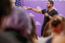 Democratic nominee for U.S. Senate Abdul El-Sayed speaks to Michigan State University students during a town hall in East Lansing, Mich., on Sept. 11, 2026.