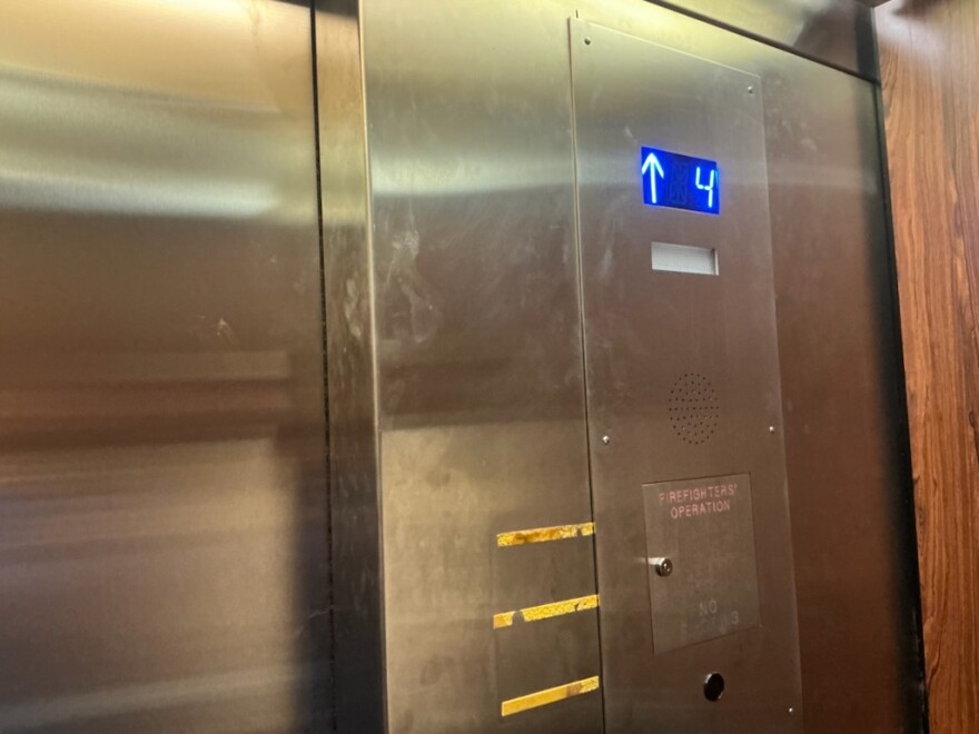 An elevator that's been repaired at Jenny Lind Hall on February 13, 2026.