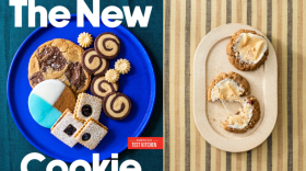 The cover of "The New Cookie" and molten toasted marshmallow peanut butter cookies. (Courtesy of America's Test Kitchen/Kritsada Panichgul)