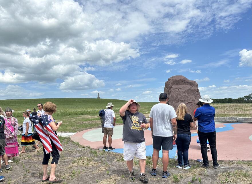 Around 300 people gathered from around the country to dedicate Íⁿ'zhúje'waxóbe at the Kaw Tribe's Allegawaho Memorial Heritage Park outside Council Grove