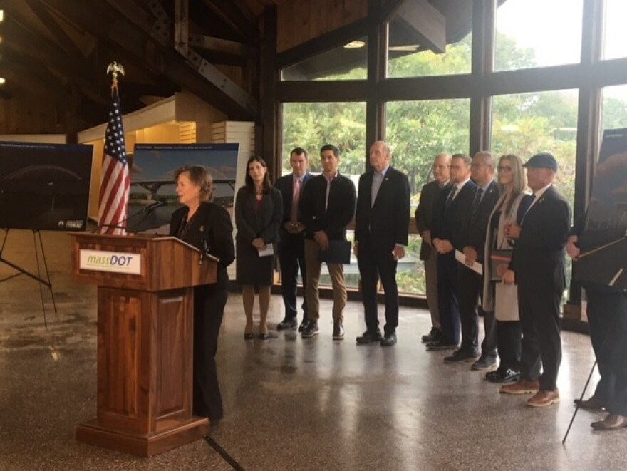 Local and state leaders gathered at the former Christmas Tree Shops store at the foot of the Sagamore Bridge to announce that the state has issued requests for proposals from developers to replace the bridge.