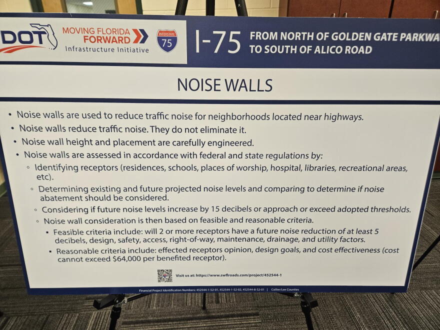 Issues with noise walls were brought up at a meeting to show aspects of widening I-75 in Lee and Collier counties Monday afternoon.