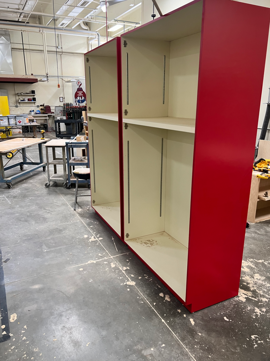 This shelf is an example of the kinds of equipment that students can help create at the district’s service center. Equipment made there is used in schools across Wichita.