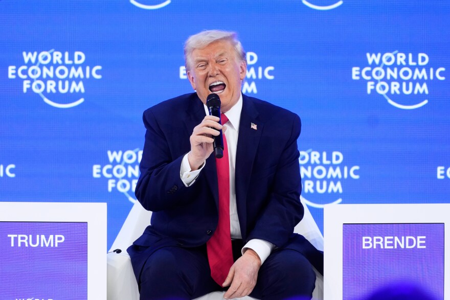 President Donald Trump speaks on Wednesday, Jan. 21, 2026, at the World Economic Forum in Davos, Switzerland, where he repeated his demand that the U.S. have Greenland.