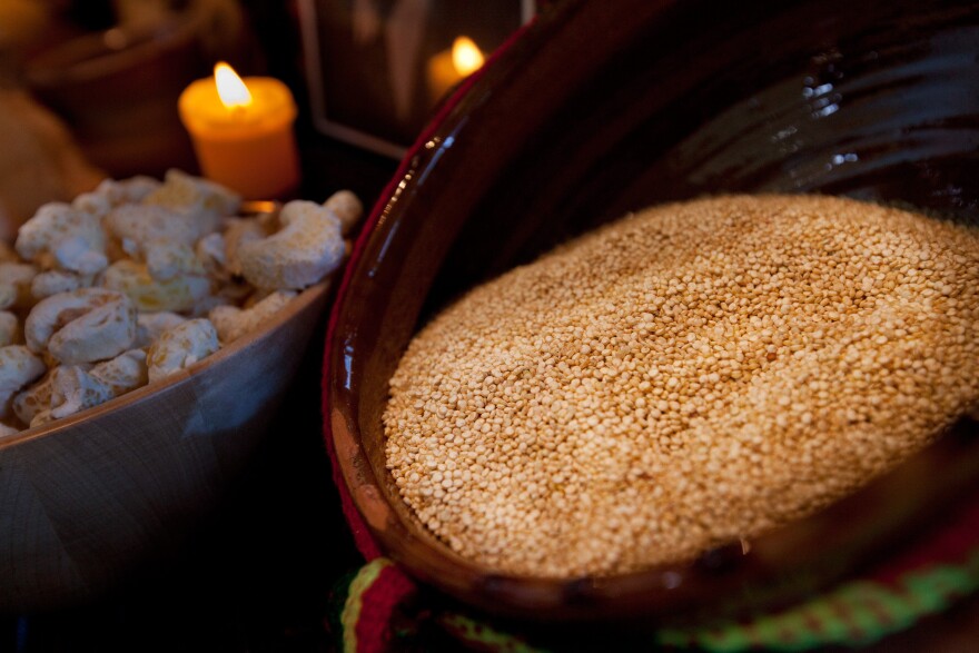 Seeds: Pumpkin seeds or amaranth seeds are offered as snacks for the visiting ancestral spirits. In pre-Columbian times, Aztecs used amaranth seeds instead of sugar to make the skulls.