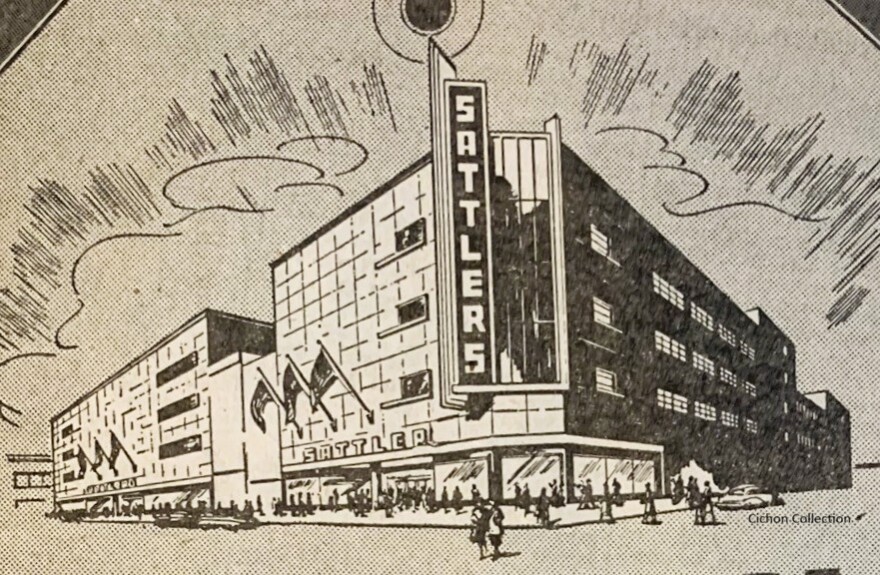 A 1950s drawing of Sattlers' 998 Broadway location on Buffalo's East Side. 