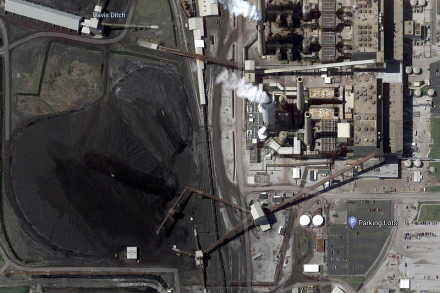 An aerial photo of the R.M. Schahfer Generating Station in Wheatfield.