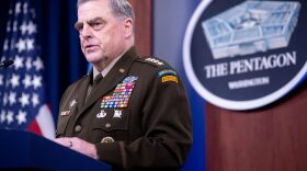 US Army General Mark Milley, Chairman of the Joint Chiefs of Staff, holds a press briefing about the US military drawdown in Afghanistan, at the Pentagon in Washington, DC.