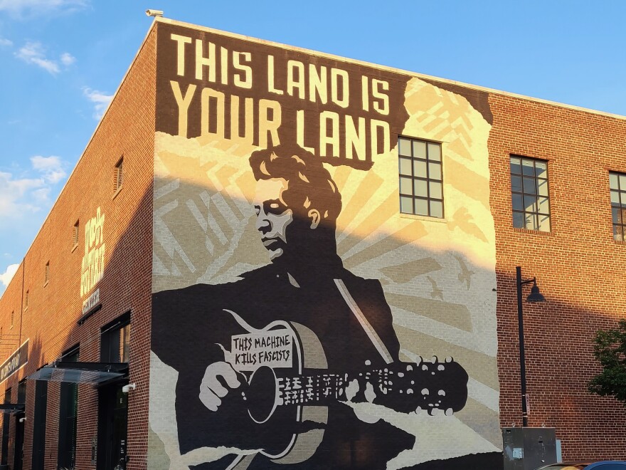 The Woody Guthrie Center, with mural of Woody Guthrie