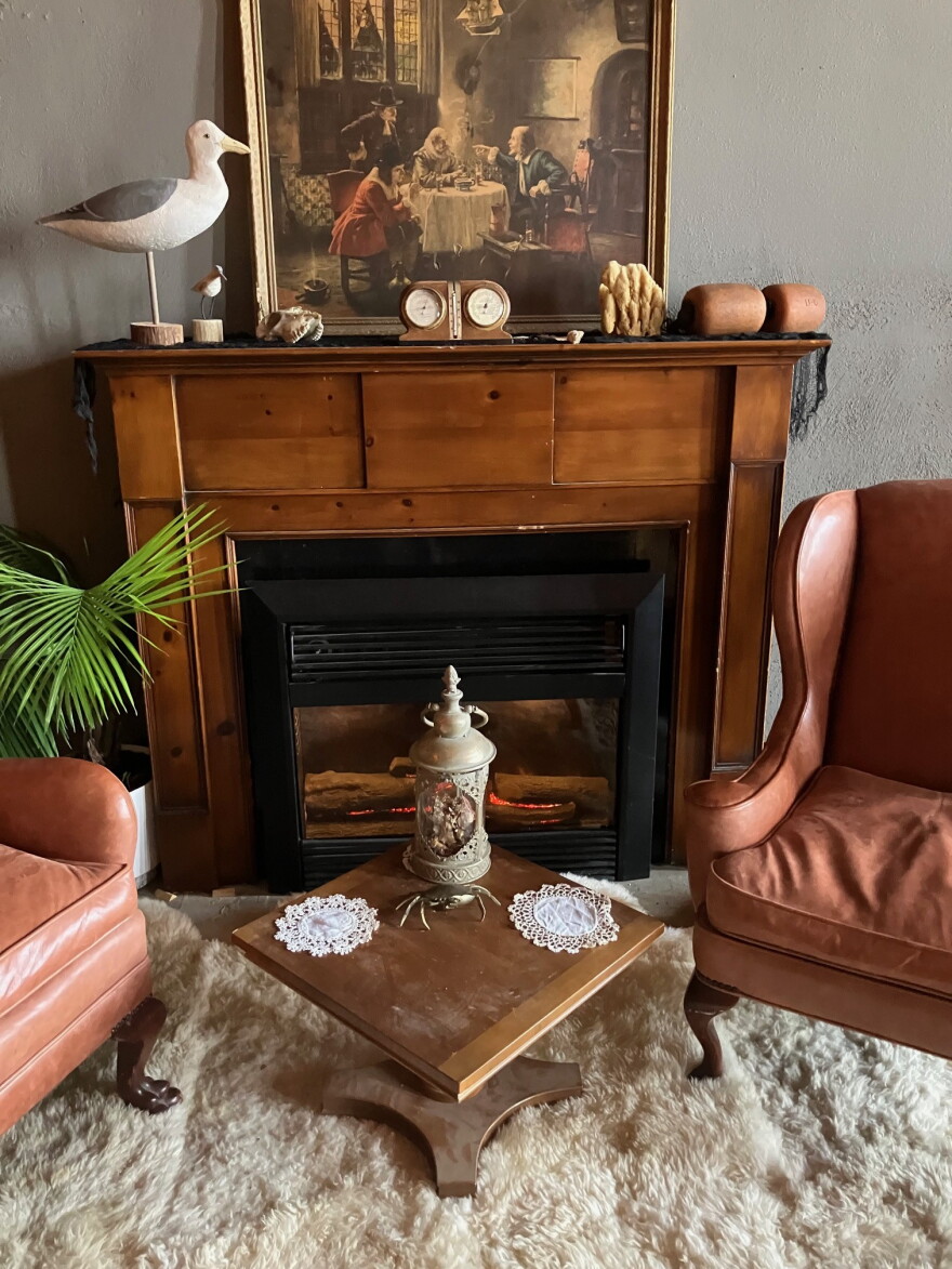 The fireplace in The Half Nelson parlor, where the special Halloween pop-up events will take placce.