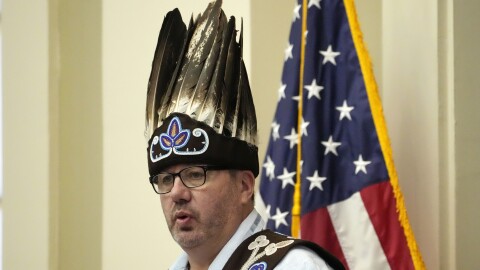 Kirk Francis, Chief of the Penobscot Nation, addresses the Legislature, Wednesday, March 16, 2023, at the State House in Augusta, Maine.