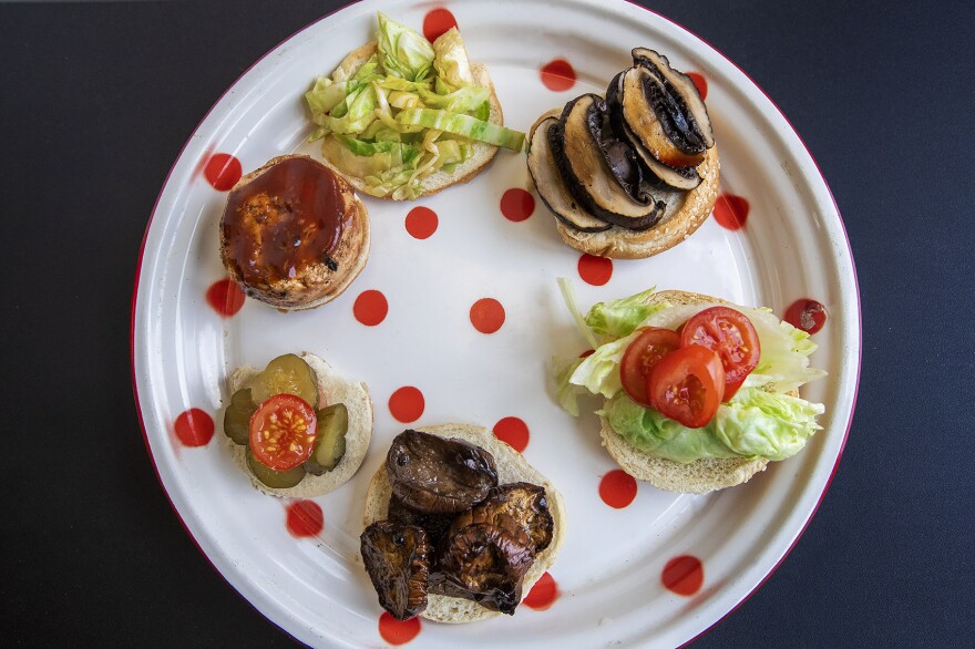 Kathy Gunst's simple vegetarian burgers. (Jesse Costa/WBUR) 
