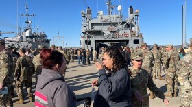 Families await the departure of Army boats at Joint Base Langley/ Fort Eustis. March 12, 2024. Steve Walsh