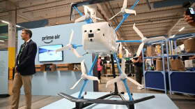 A delivery drone used by Amazon's Prime Air delivery service is pictured on the second day of 'Delivering the Future EMEA '26', at Amazon's LCY3 Fulfillment Centre in Dartford, east of London, on June 4, 2026. (Photo by JUSTIN TALLIS / AFP via Getty Images)