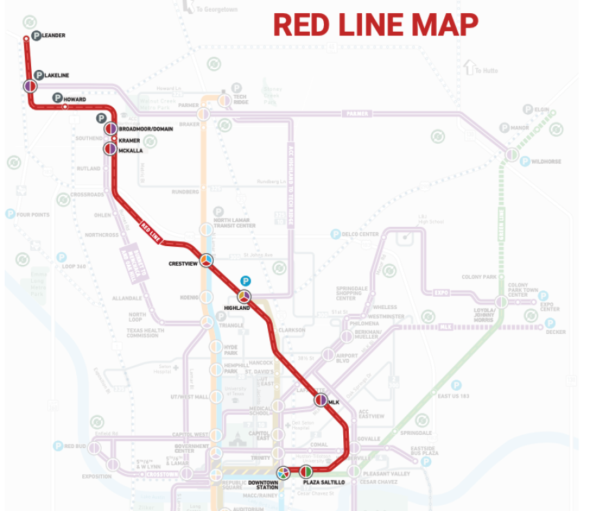 A map of Capital Metro's Red Line