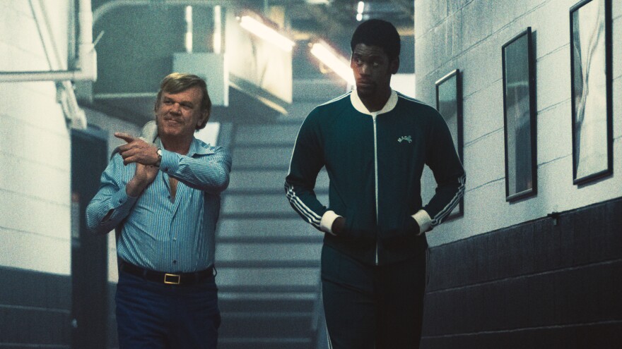 John C. Reilly is Lakers owner Jerry Buss and Quincy Isaiah is player Magic Johnson in the HBO series <em>Winning Time.</em>
