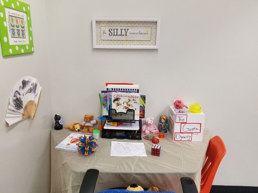 This is the 'Meditation and Silly Corner' in Diane Wolk-Rogers' classroom at Stoneman Douglas. The students can take breaks here if they feel stressed.