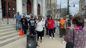 Zakiya Sankara-Jabar, Co-founder and Co-Executive Director of Racial Justice NOW!, speaks at a press conference in front of Dayton City Hall on March 30. A coalition of racial justice organizations, community leaders, and concerned residents gathered to call attention to the police killing of Reginald Thomas on March 24.