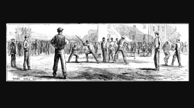 An illustration depicts a vintage base ball game in Illinois from 1867. Author Robert D. Sampson explores the emergence of baseball across the state in the years after the Civil War in his new book, "Ballists, Dead Beats, and Muffins."
