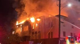 Santa Barbara County firefighters battle a huge fire in December of 2022 at Santa Paula High School's historic 1930's era gym.