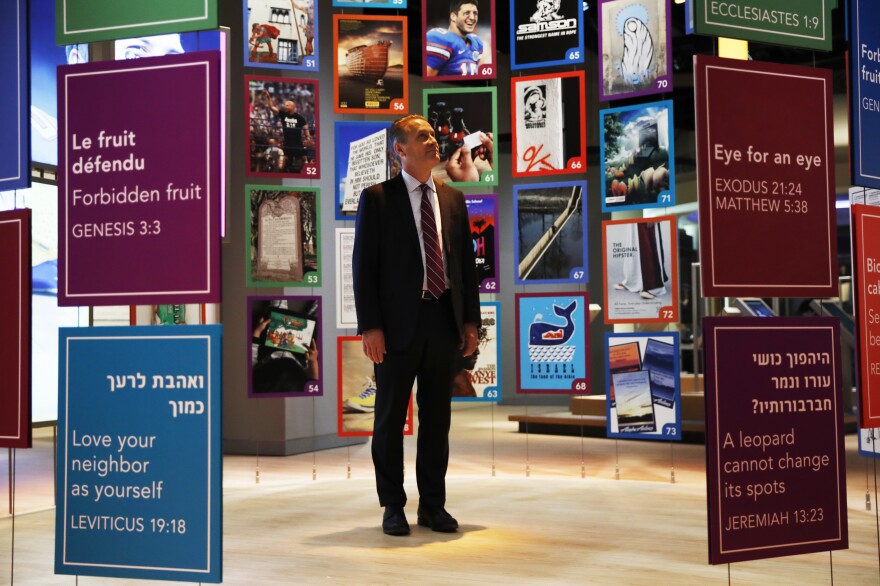 Steve Green, president of the Hobby Lobby arts and crafts chain and the Museum of the Bible's board chairman, poses for a portrait at the museum in 2017.