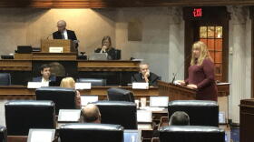 Indiana foster parent Heidi Curtis testifies before a Senate committee. (Brandon Smith/IPB News)