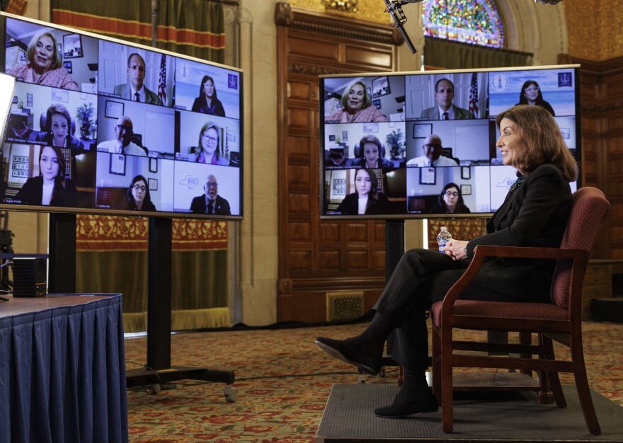 Gov. Kathy Hochul met virtually Tuesday with leadership from education groups including school superintendents, principals, school boards, and parent teacher associations