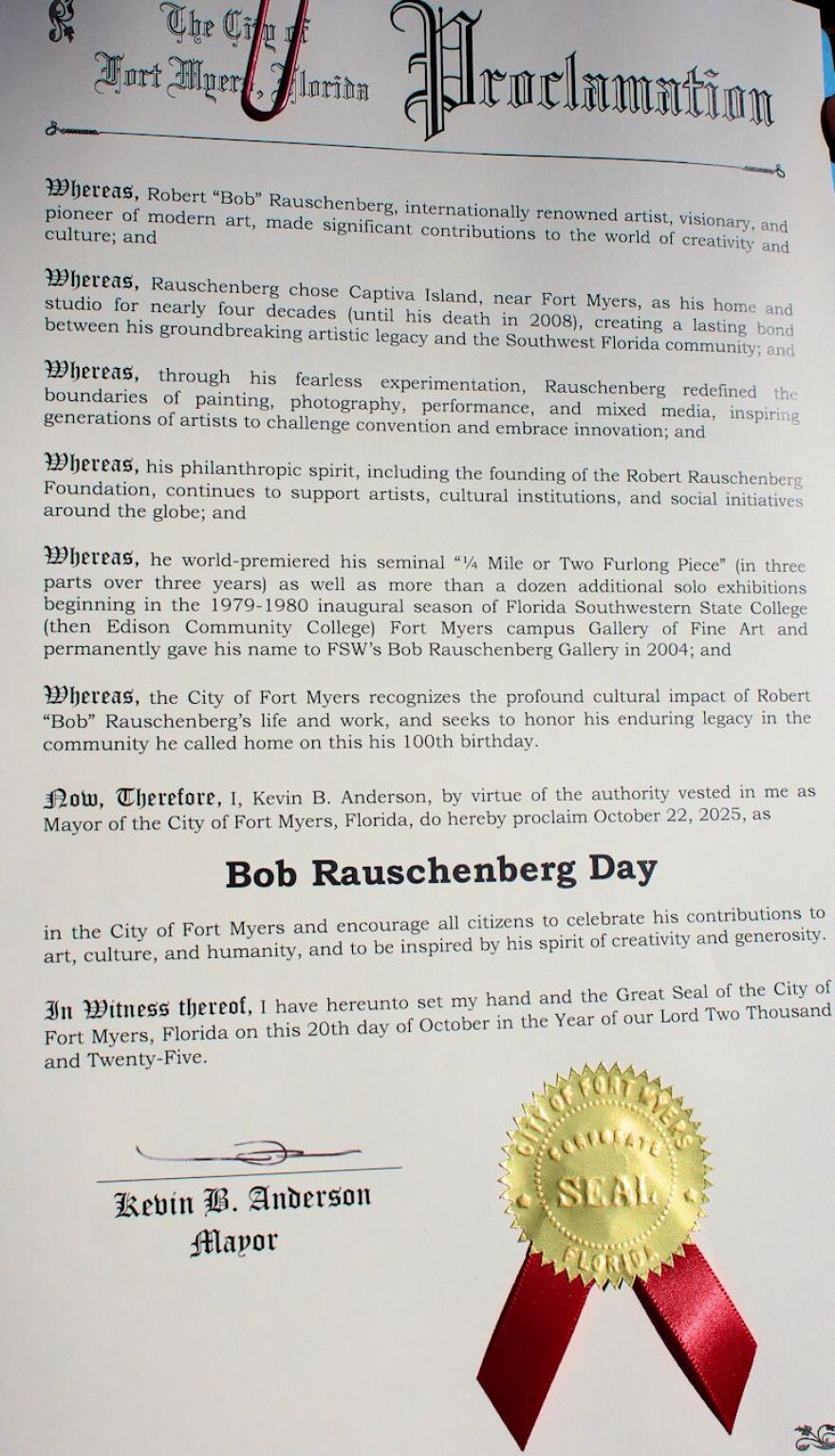 Mayor Kevin B. Anderson's Proclamation