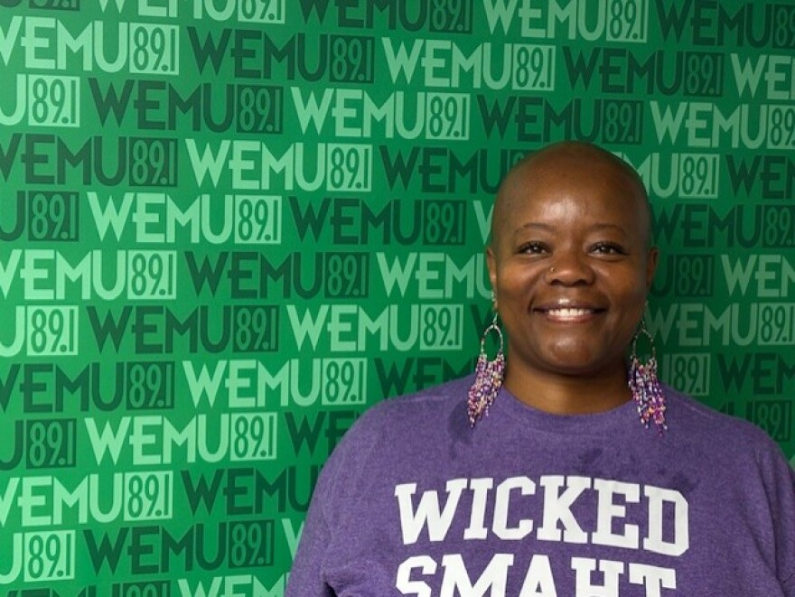 Our Community Reads founder/executive director Kallista Marie at the WEMU studio.