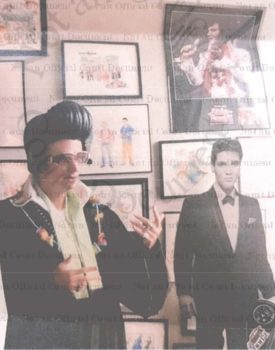 A photo of St. Charles judge Matthew Thornhill in his chambers dressed as Elvis Presley. Thornhill claims he was asked to wear the outfit for a photo taken by Jeff Benoist, chair of the Commission on Retirement, Removal and Discipline of Judges.