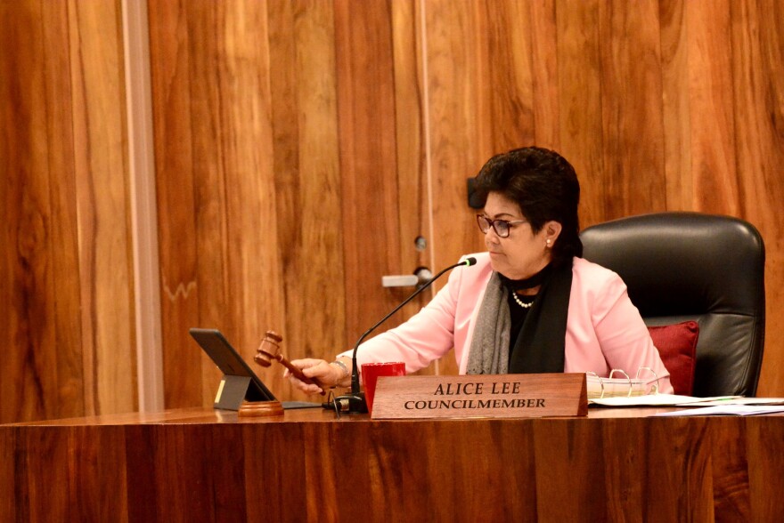 Incumbent candidate for Maui County Council, Alice Lee, presides over the council in this 2022 photo.