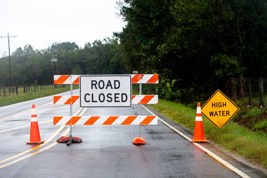 Rising water following Hurricane Florence is leading to road closures like this on on Arrington Bridge Road in Goldsboro, N.C., Sunday, Sep. 16, 2018.