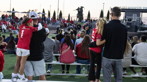 Members of the soccer community attend a vigil on Wednesday evening for the victims of a deadly crash at the Stryker Sports Complex in Wichita.