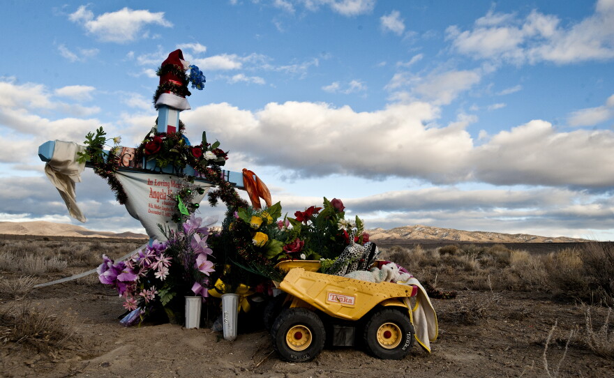 A roadside cross — a common sight along the road — between Eureka and Austin, Nev.