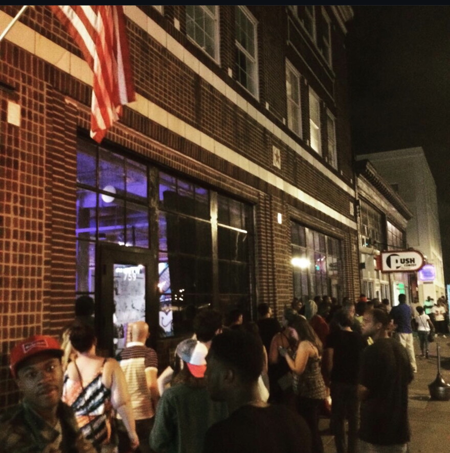 A line stretches down Granby Street outside Work|Release as patrons wait to enter