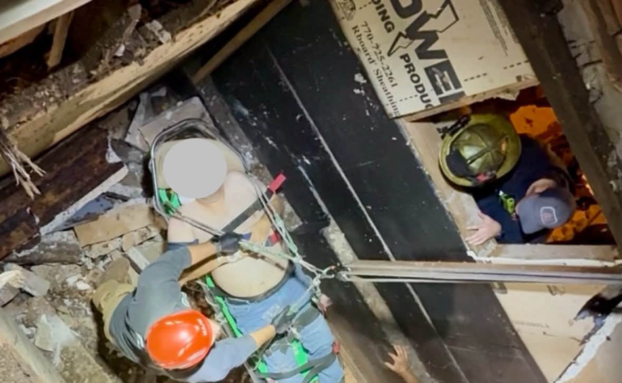 The Athens-Clarke County Fire Department coordinated a careful rescue plan alongside Oglethorpe County Fire to save an individual trapped in a 20-foot-deep hole surrounded by fallen concrete.