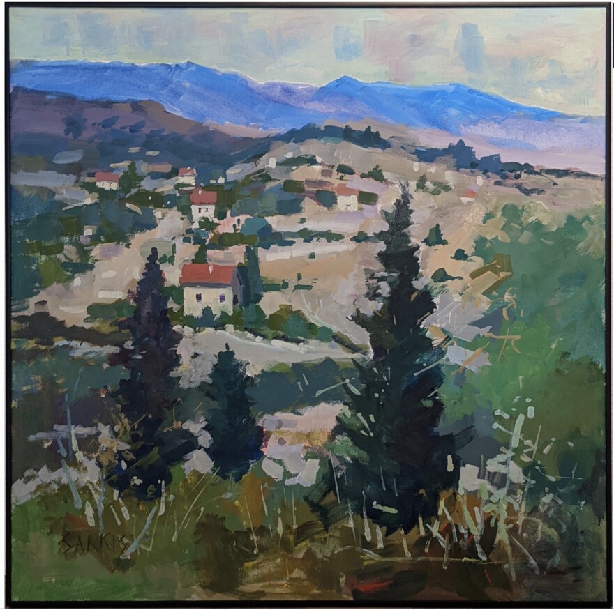 Sarkis Antikajian, "Village #2," Acrylic, Size: 36x36in framed