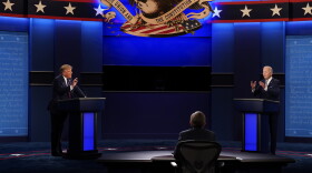 Donald Trump and Joe Biden during the first presidential debate Tuesday, Sept. 29, 2020, at Case Western University and Cleveland Clinic, in Cleveland, Ohio.