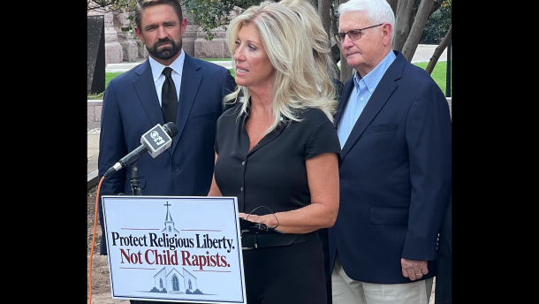 Cindy Clemishire speaks at a press conference outside the Texas Supreme Court in Austin on September 17, 2016.