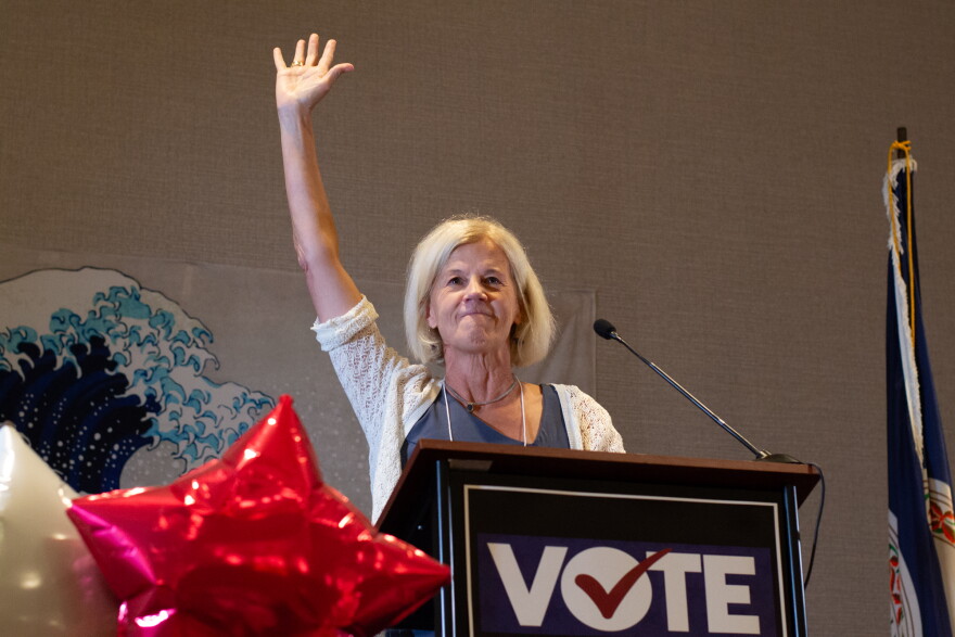 Beth Macy, the Democratic candidate challenging Rep. Ben Cline for the 6th Congressional District seat, took the stage to a standing ovation on Sunday evening.