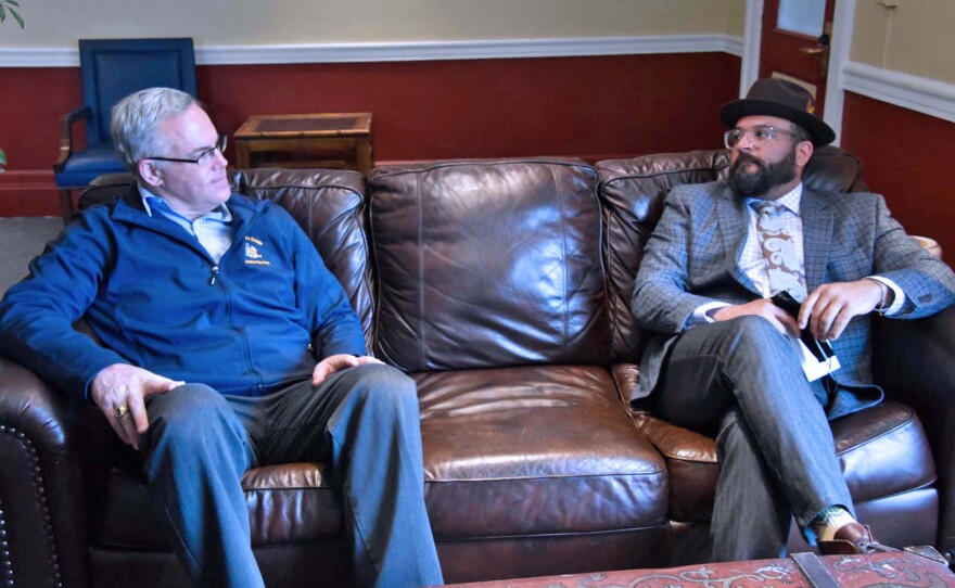 Senator Dan Stec (left) meets with Mayor Chris Rosenquest during a tour of Plattsburgh