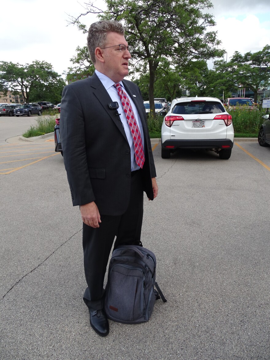 Veolia spokesman Adam Lisberg outside MMSD headquarters