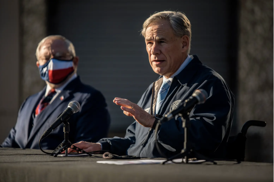 Gov. Greg Abbott speaks at a news conference in Austin on Thursday, regarding COVID-19 and the Pfizer vaccine.