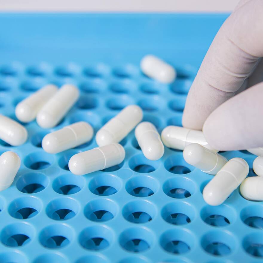 Capsules in a pharmacy tray