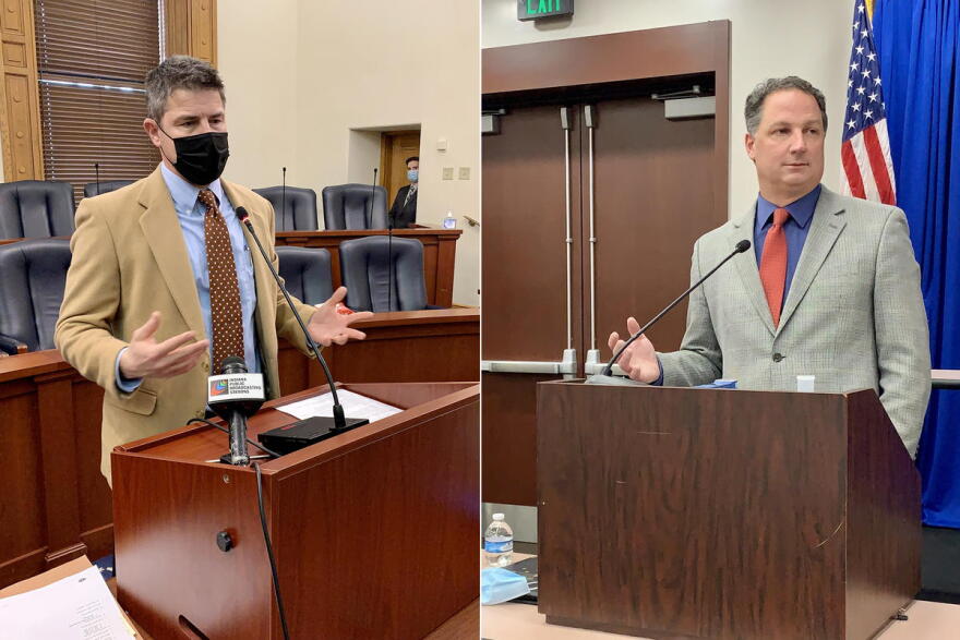 Senate President Pro Tem Rodric Bray (R-Martinsville), left, and House Speaker Todd Huston (R-Fishers), right, hope to end the 2021 legislative session more than a week early.