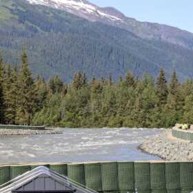 The Mendenhall River as it crests on Thursday, Aug. 13, 2026.