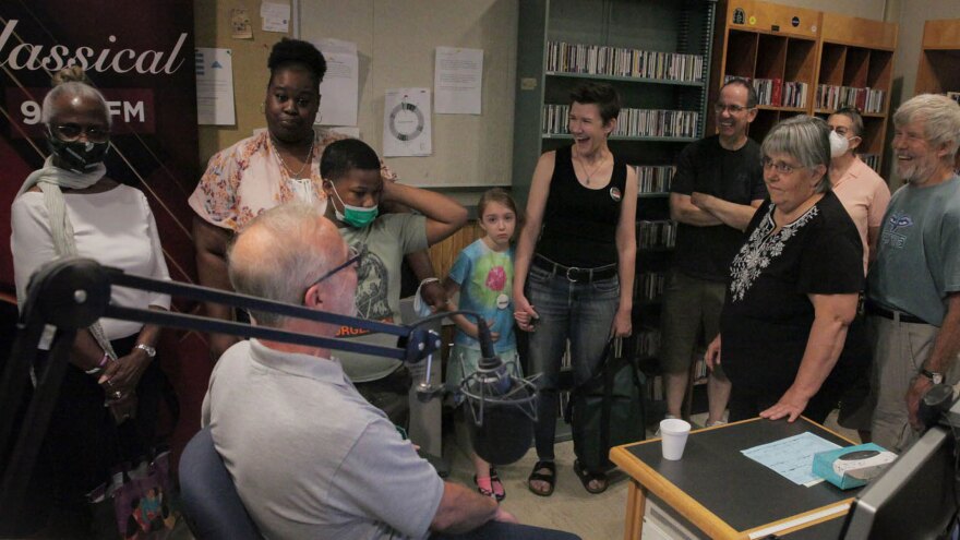 Tour guests in radio studio